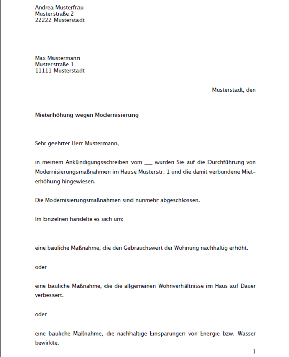 Mieterhohung Modernisierung Musterbrief Zum Download