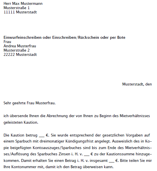 Kautionsabrechnung Vermieter