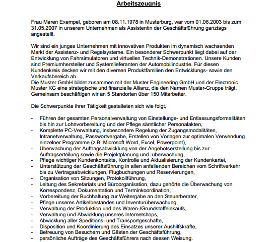 Arbeitszeugnis Sehr Gut Assistentin Der Geschaftsfuhrung
