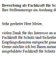Bewerbung - Fachkraft für Schutz und Sicherheit (Berufseinsteiger)