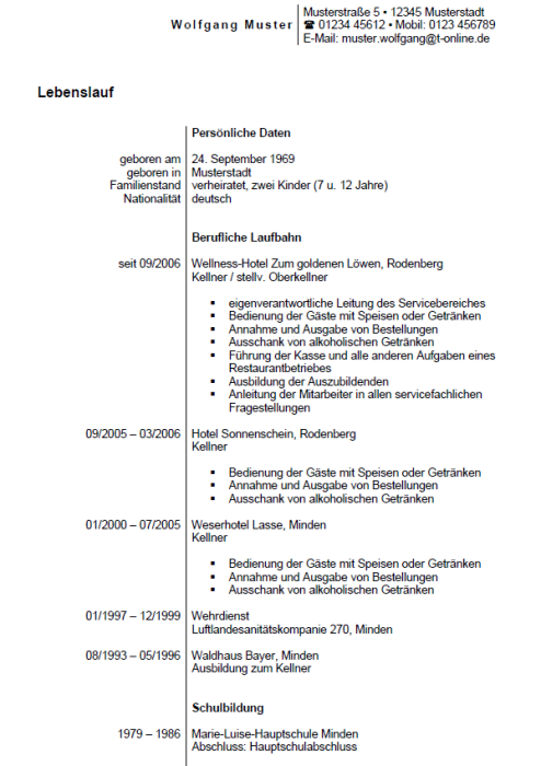 Bewerbung - Kellner/in, ungekündigt (Berufserfahrung)