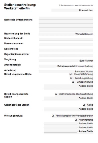 Anforderungsprofil Werkstattleiter In Sofort Download