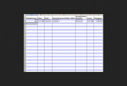 RS-Auftragsbuch in Excel