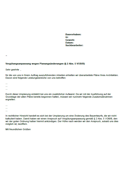 Nachtrag wegen Planungsänderungen - Sofort-Download