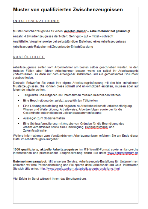 Aerobic - Trainer Zwischenzeugnis (Arbeitnehmer)