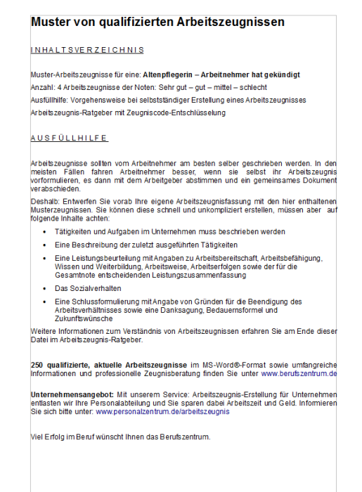 Altenpflegerin Zeugnis (Arbeitnehmer)