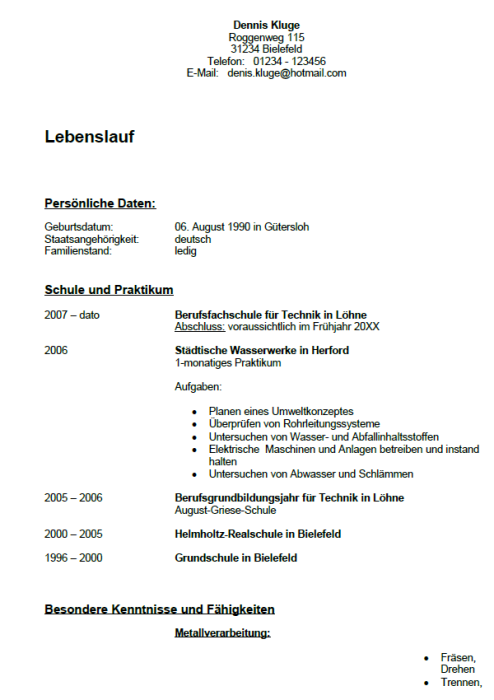 Bewerbung - Praktikant Abwassertechnik