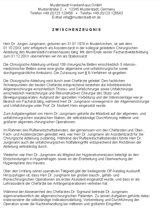 Arzt Zwischenzeugnis 
