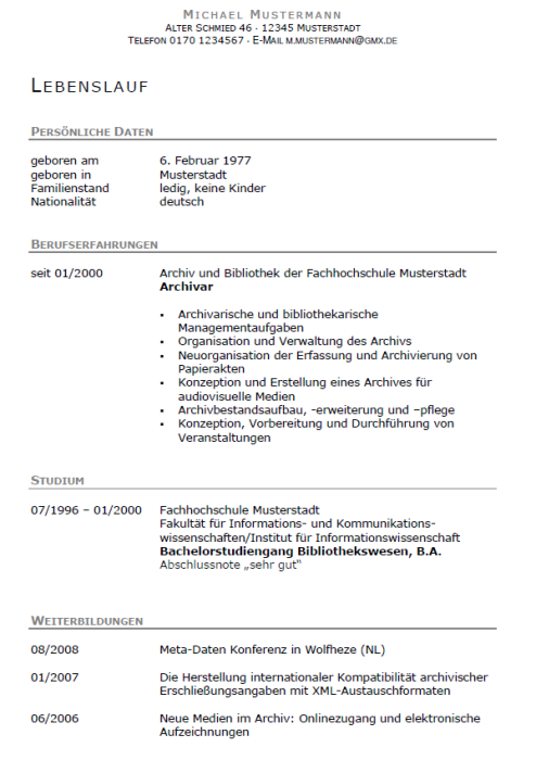 Bewerbung - Archivar, gekündigt (Berufserfahrung)