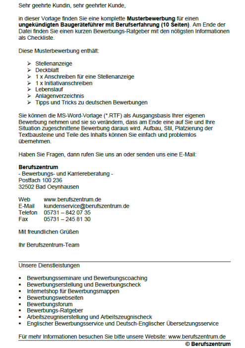 Bewerbung - Baugeräteführer - ungekündigt (Berufserfahrung)
