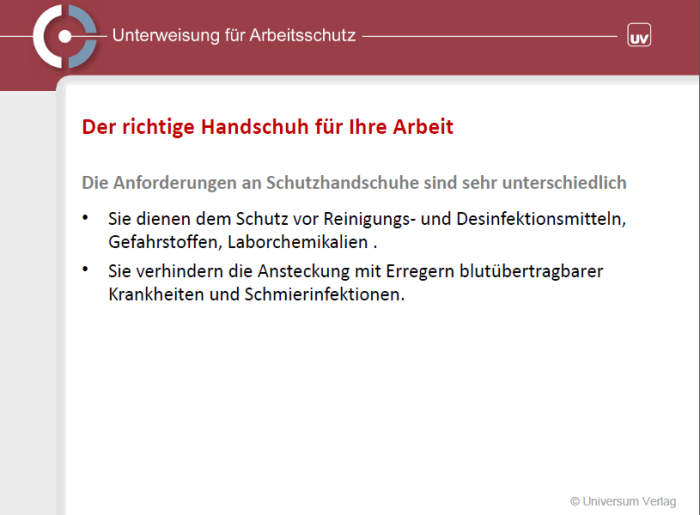 Unterweisungspräsentation - Korrekte Verwendung von Schutzhandschuhen