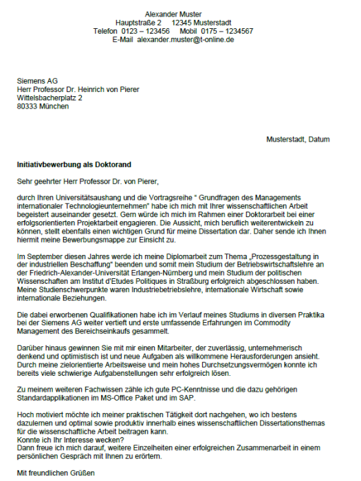 Bewerbung Doktorand Berufseinsteiger Muster Zum Download