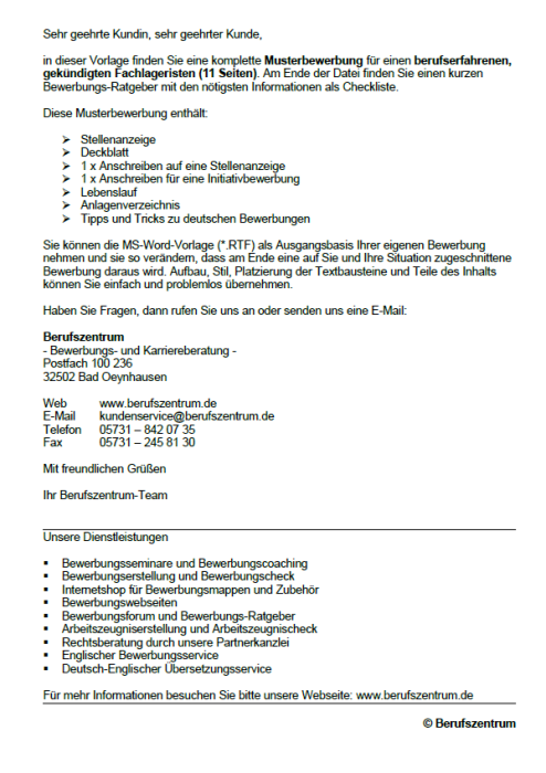 Bewerbung Fachlagerist Vorlage