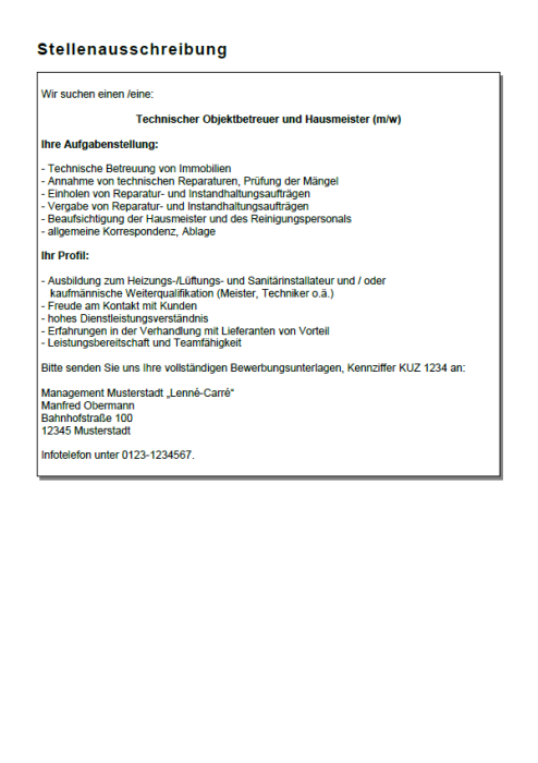 Bewerbung Hausmeister Ungekundigt Berufserfahrung Nur 6 89 Zum Download
