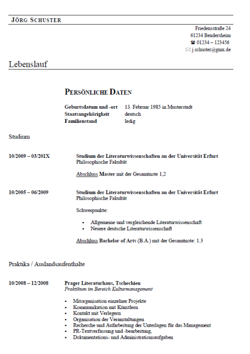 Bewerbung - Literaturwissenschaftler (Berufseinsteiger)