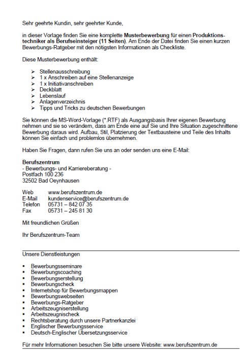 Bewerbung - Produktionstechniker (Berufseinsteiger)