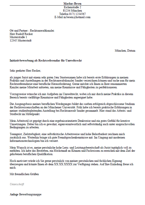 Bewerbung - Rechtsreferendar (Ausbildung)