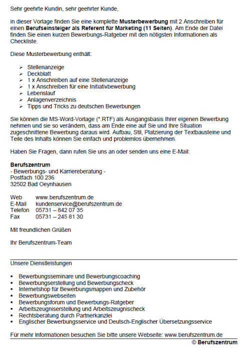Bewerbung Referent Fur Marketing Berufseinsteiger Sofort Download