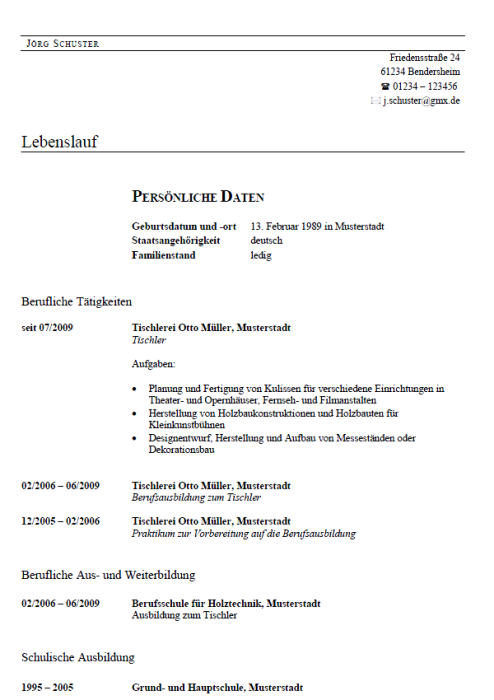 Bewerbung - Tischler (Berufseinsteiger)