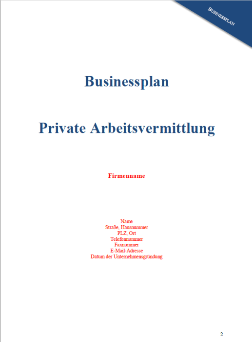 Businessplan - Private Arbeitsvermittlung