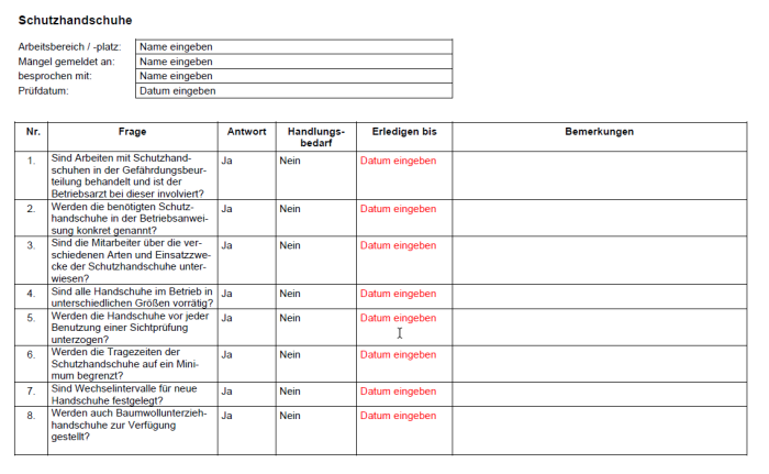 Checkliste - Schutzhandschuhe