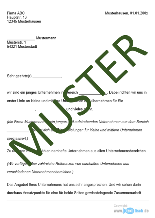 Werbebrief Kooperation Sofort Download