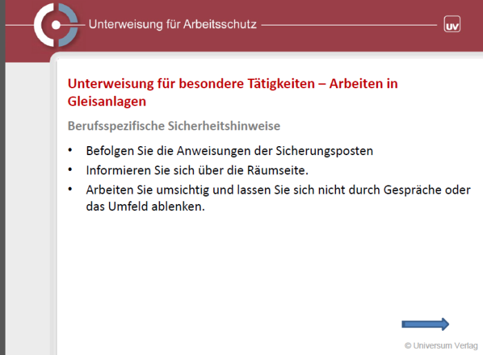 Unterweisungspräsentation - Arbeiten in Gleisanlagen