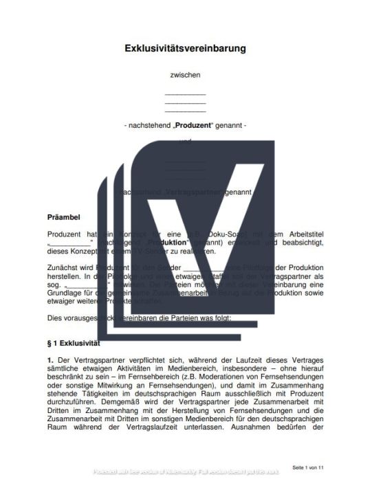 Exklusivitatsvereinbarung Nur 19 88 Zum Download