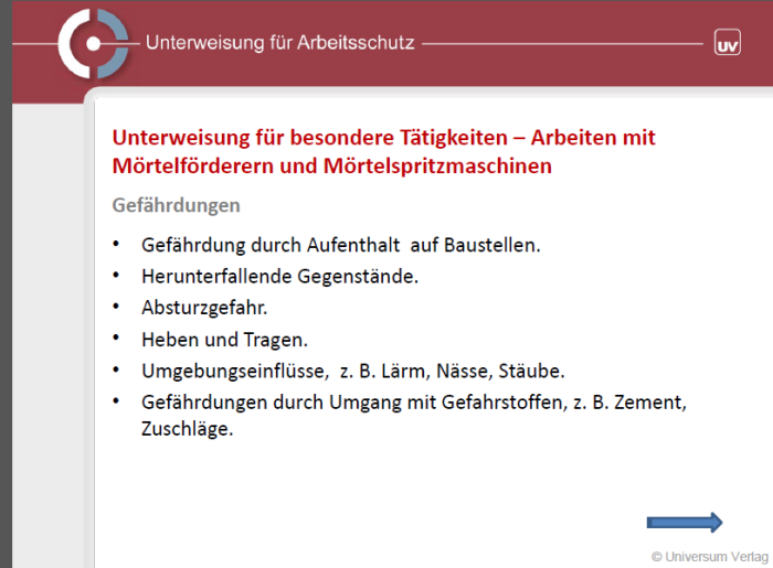 Unterweisungspräsentation - Arbeiten mit Mörtelförderern und Mörtelspritzmaschinen