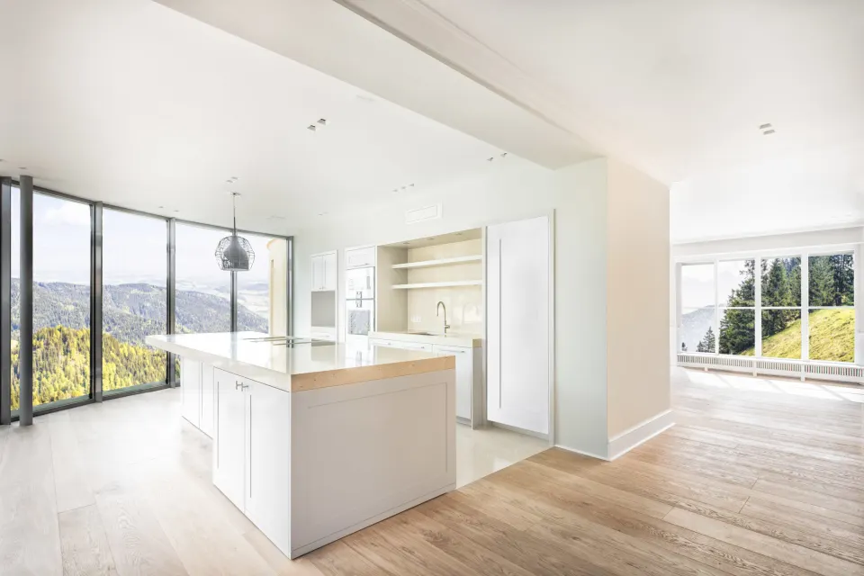 Ob Neubau, Umbau, oder Sanierung. Küche mit Ausblick. Architeturfotograf. Fotografie für Unternehmen, aus Karlsruhe