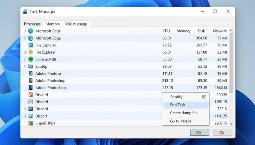 windows task manager end task to fix file opened in another program error