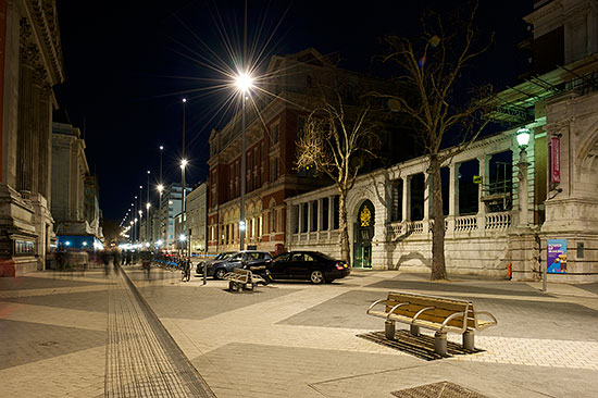 Exhibtion Road, illuminated at night