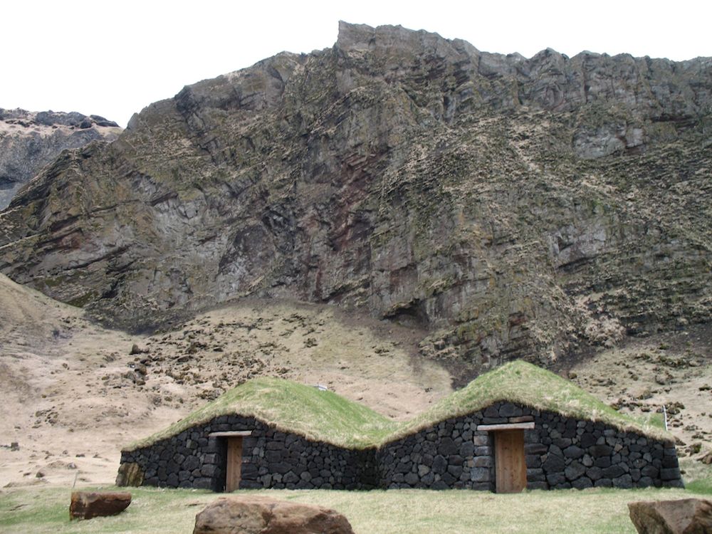 2 Turf roofed stone huts in Iceland