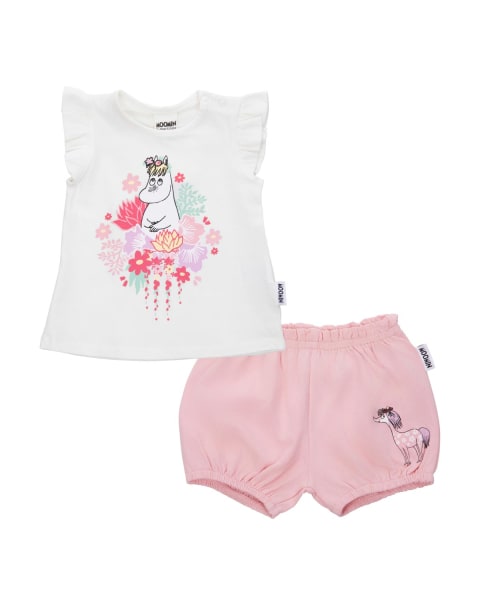 Moomin Flower Wreath Shorts Set Pink