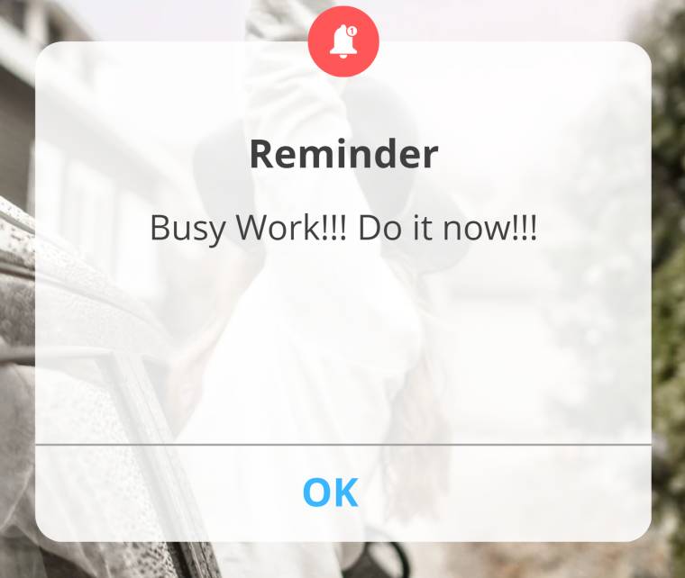 phone reminder telling someone to 'do busy work now!'