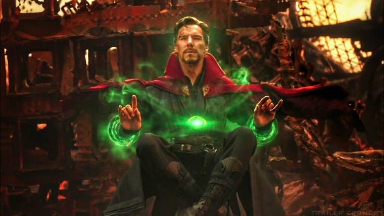 Doctor Strange deep in thought examining the many possible futures in Avengers: Infinity War