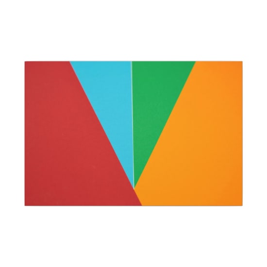 Colorful abstract design featuring red, blue, green, and orange geometric shapes.