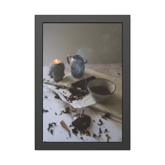 Cozy setting with a steaming bowl of cocoa and a candle, creating a warm, inviting atmosphere.