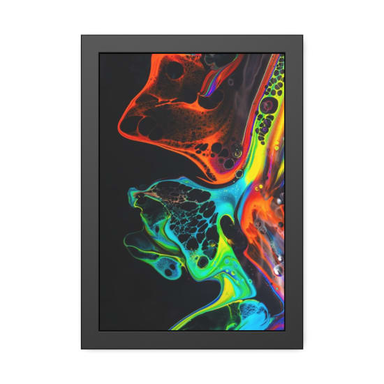 Colorful neon fluid art with dynamic swirls and bold contrasts in acrylic paint.