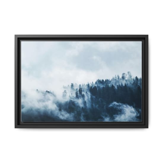 A serene view of a mist-covered forest on a mountain slope, creating a moody and mysterious atmosphere.