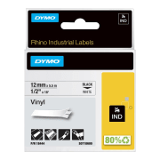 Vinyltape Dymo Rhino 12mm sort/hvit