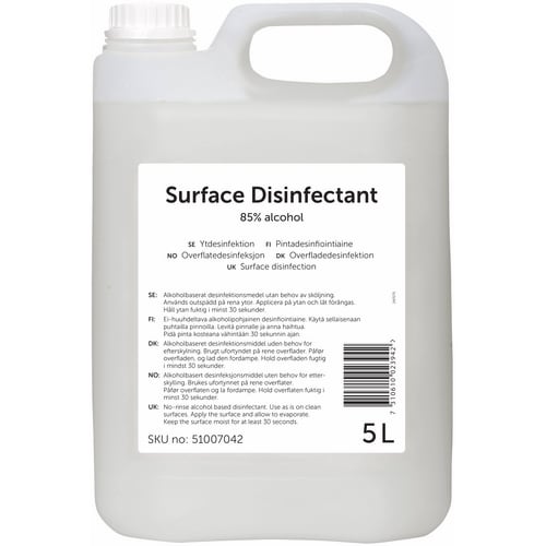 Desinfeksjon overflate 85% alkohol 5l