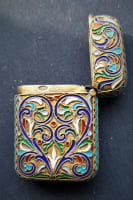 Image of Cloisonné enamel & Vermeil Silver Russian match safe