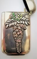 Image of Japanese silver, enamel wisteria match safe with encrusted enamel work match safe