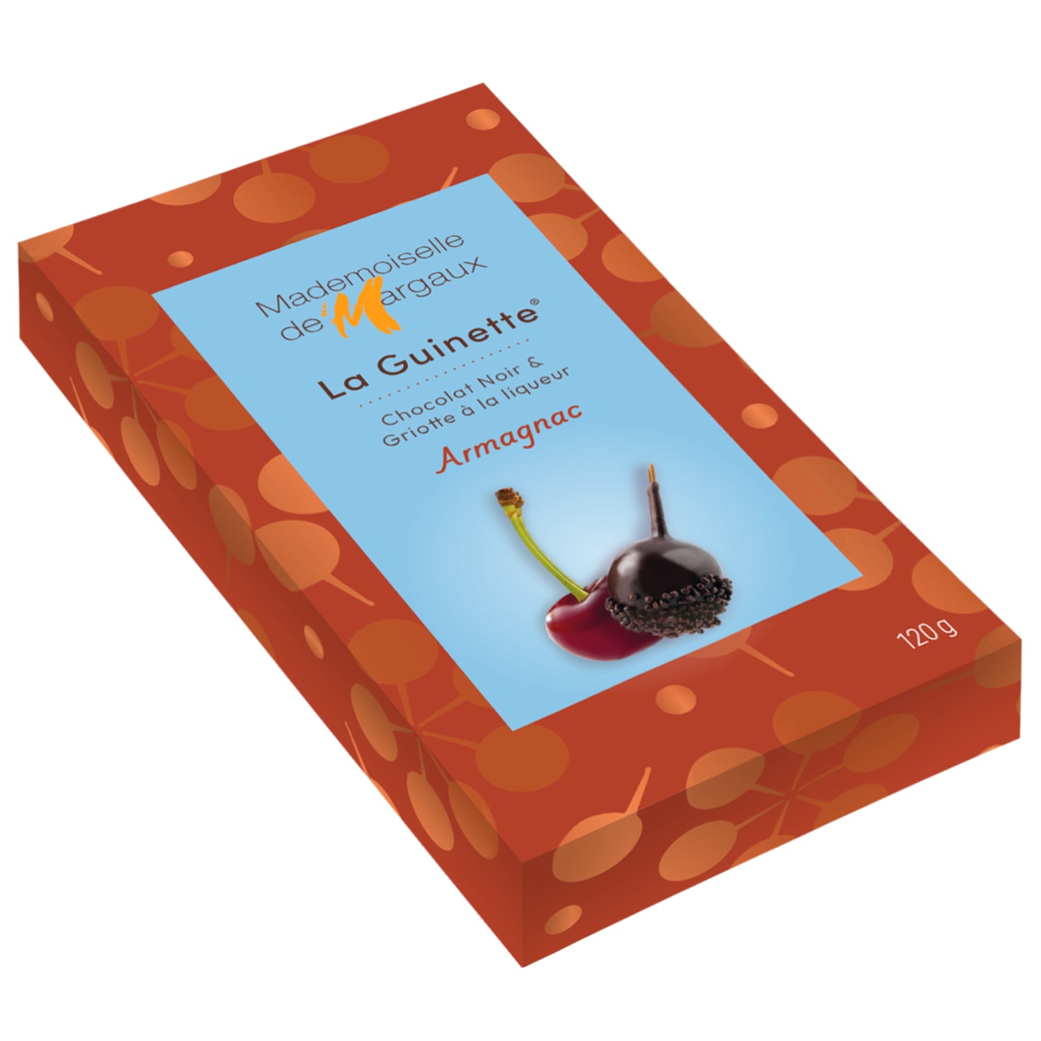 10 Armagnac-fylte moreller i mørk sjokolade 120g, Margaux