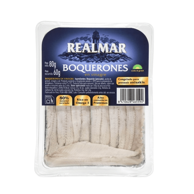 Boquerones en Vinagre 80g - hvit ansjos i eddik og salt, Realmar
