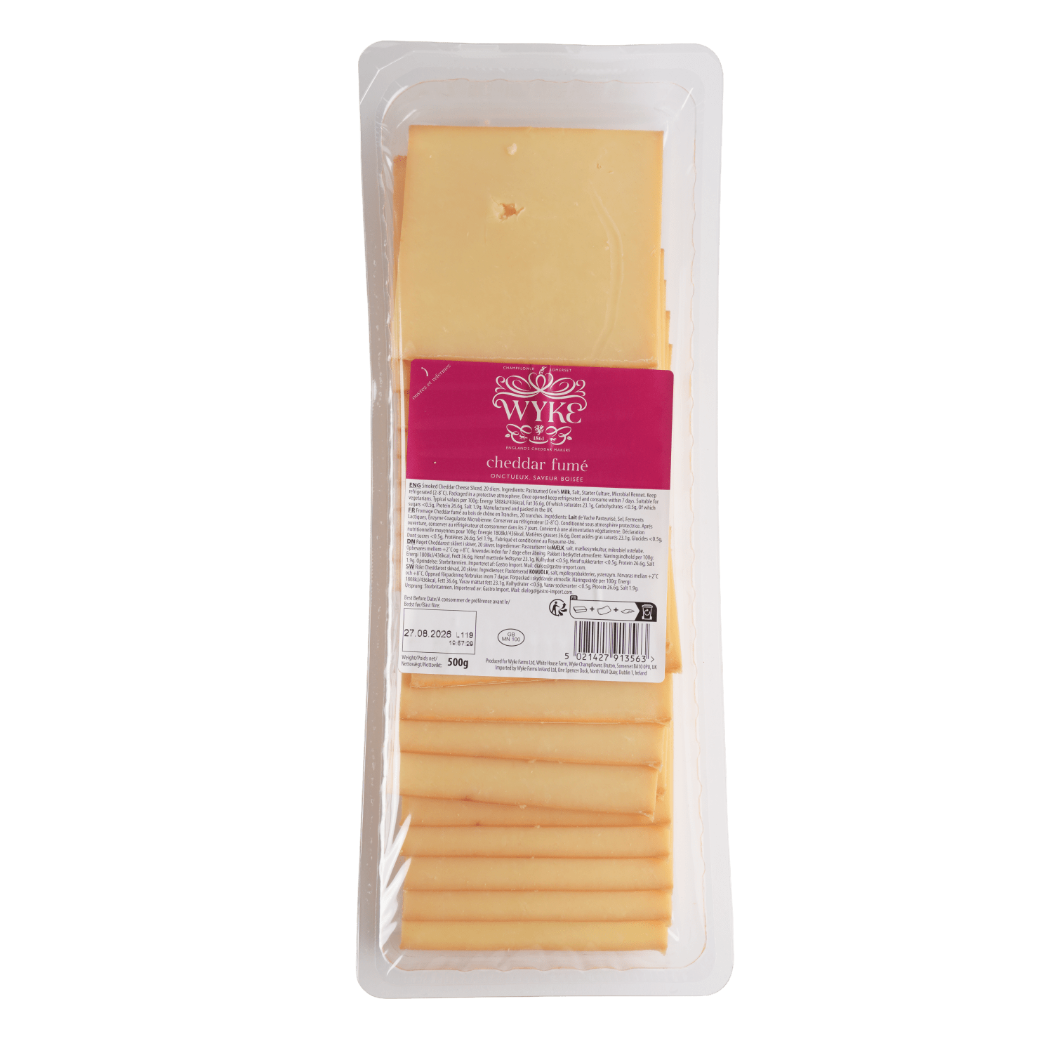Sliced Smoked Cheddar 500g (20x25gr), Wyke Farms