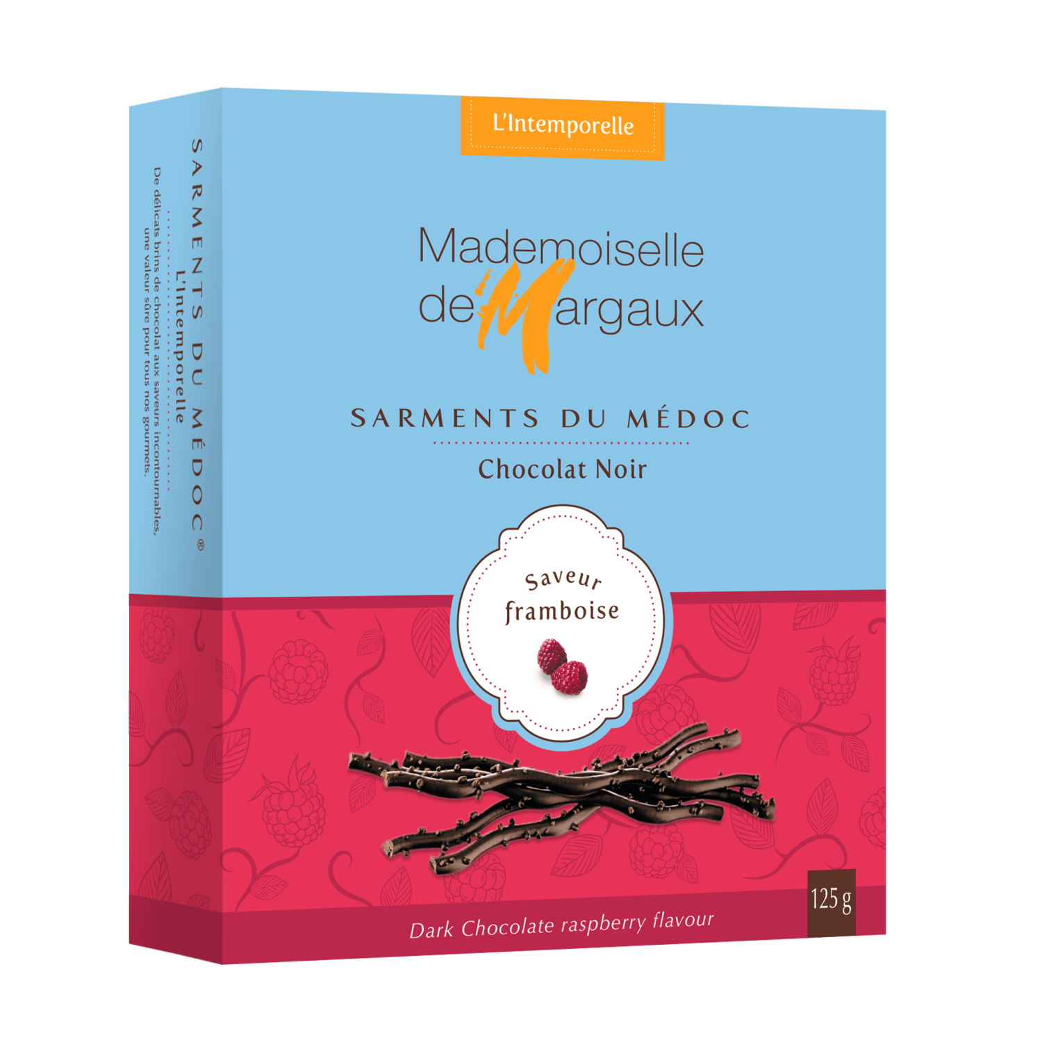 Sarment du Medoc Mørk sjokolade med bringebær 125g, Margaux