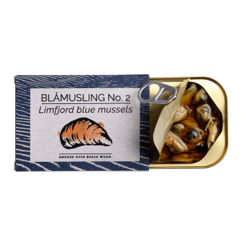 Blåskjell No. 2 100g - røykt. Lagt på kaldpresset rapsolje, Fangst