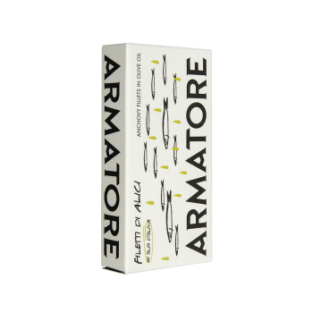 Filetti di Alici olio d’oliva (ansjosfilet i olivenolje) 45g tin, Armatore            